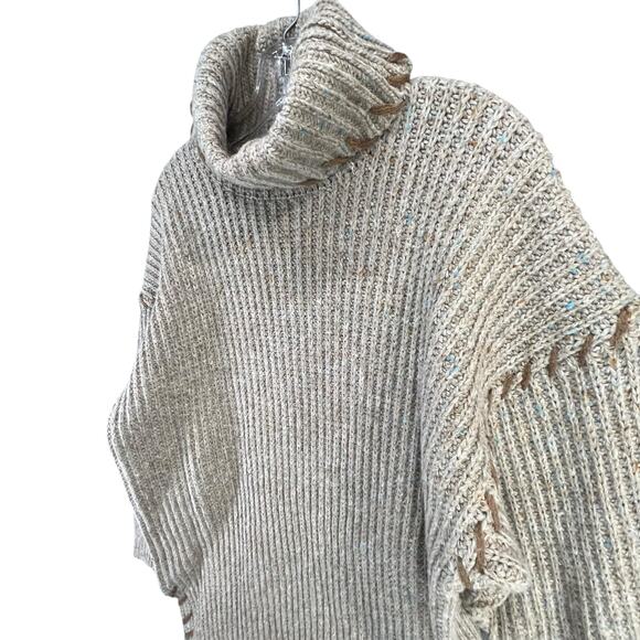Vintage Y2K Chunky Knit Sweater XL Beige Cream Ribbed Turtleneck Cottage Cabin - Picture 3 of 13